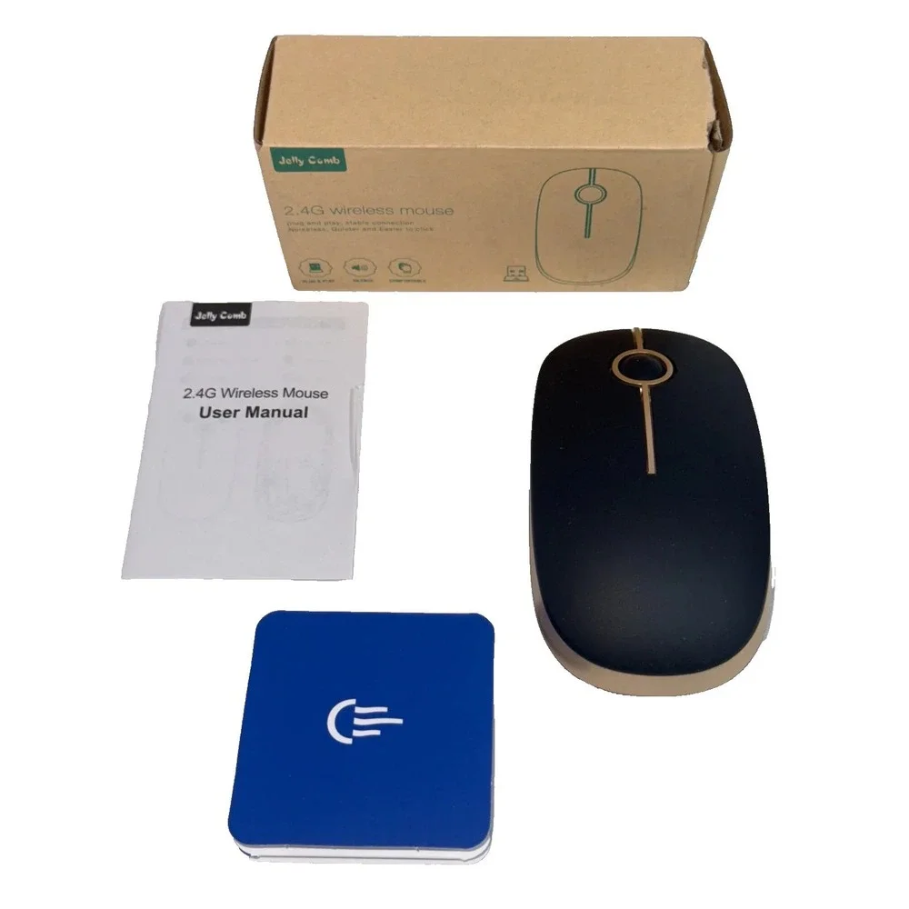 Jelly Comb Slim Wireless Mouse 2.4GHz USB Receiver Black & Silver Silent Click